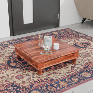 Wooden Pooja Chowki for Puja Room,Choki for Pooja Big Size, Natural Finish - Rajasthali Furniture 