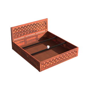 Wout Solid Wood Double Bed with Box Storage in Honey Oak Finish - Rajasthali Furniture 