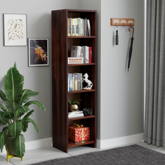 Sheesham Wood Open Book Cabinet with wooden 5 Shelves in Honey Oak and dark Color with Natural and Walnut Finish - Rajasthali Furniture 