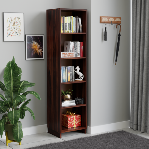 Sheesham Wood Open Book Cabinet with wooden 5 Shelves in Honey Oak and dark Color with Natural and Walnut Finish - Rajasthali Furniture 