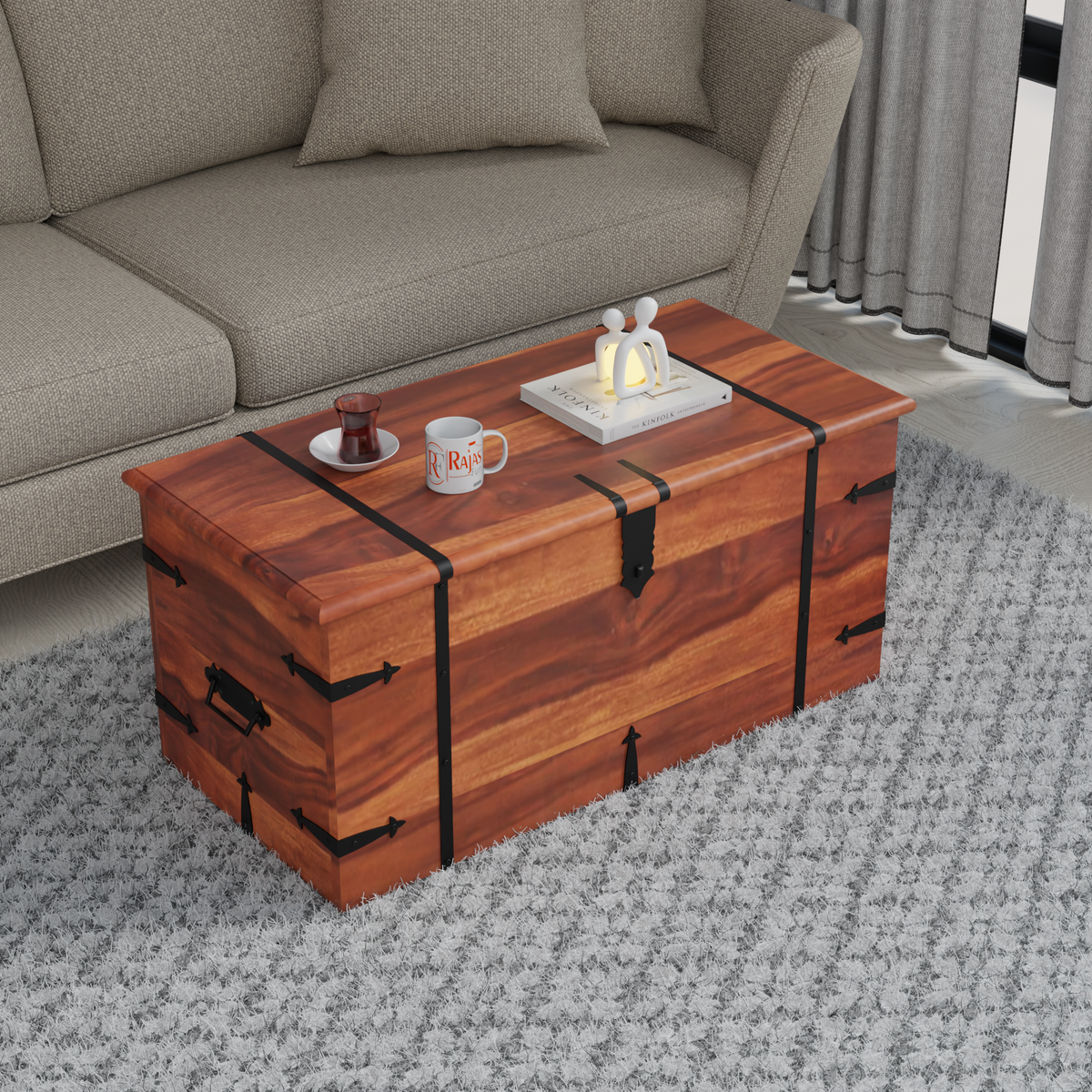 Pomona Solid wooden storage trunk Box for Home with Lock in natural and walnut finish