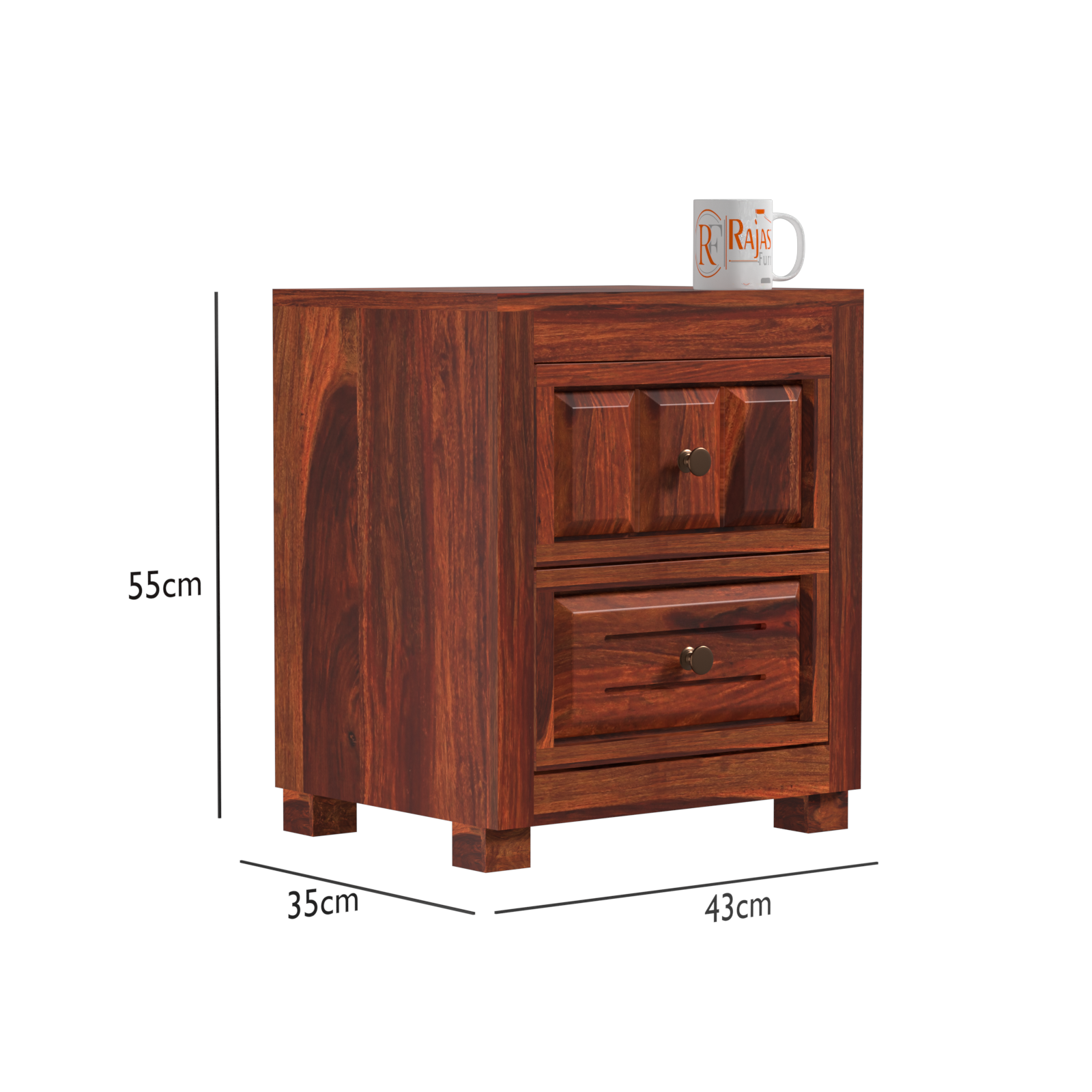 Kart Sheesham Wood Floor Mounted Bed Side Table/Nightstand in Honey Oak Finish - Rajasthali Furniture 