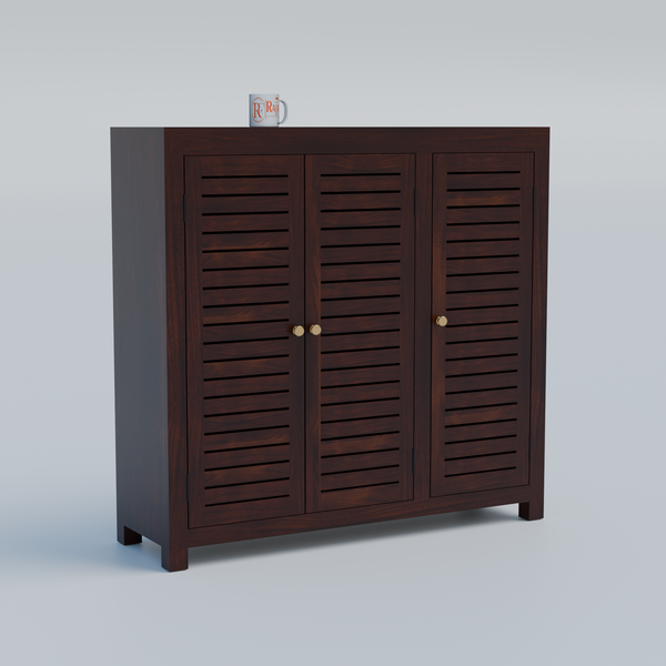 Haze Solid Wood Three Door One Drawer Shoe Rack in Honey Oak Finish - Rajasthali Furniture 