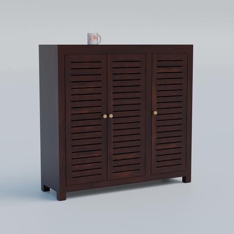 Haze Solid Wood Three Door One Drawer Shoe Rack in Honey Oak Finish