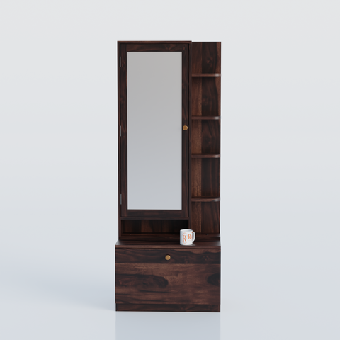Solid Sheesham Wood Dressing Table, Organizer Makeup Vanity with Mirror Storage Shelves for Bedroom - Rajasthali Furniture 