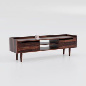 Solid Wood Two Door with one center wooden Shelf LCD cabinet with rustic legs in honey oak finish - Rajasthali Furniture 