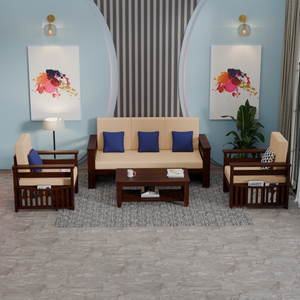 Solid Sheesham Wood Sofa Set 5 Seater | Wooden Sofaset 3+1+1 | Sofa Sets for Living Room - Rajasthali Furniture 