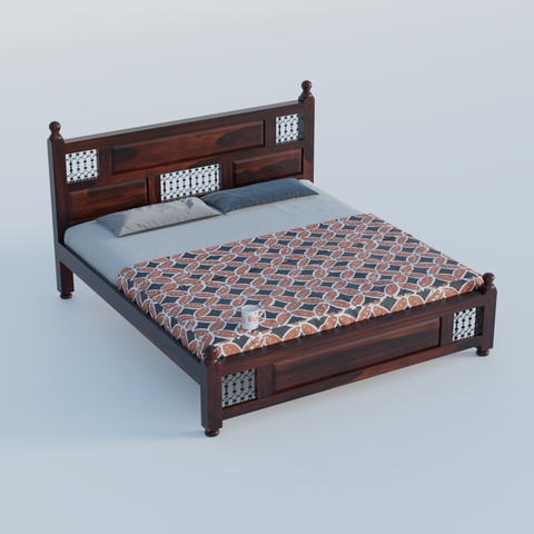 Solid Sheesham Wood King Size Bed with Headboard | Double Bed without Storage in Natural Finish | Double Bed for Bed room