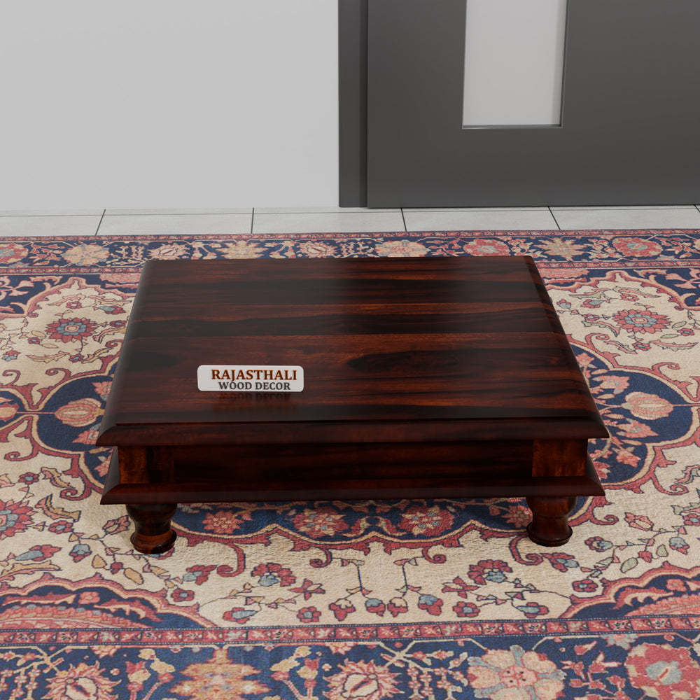 Wooden Pooja Chowki for Puja Room,Choki for Pooja Big Size, Walnut Finish - Rajasthali Furniture 