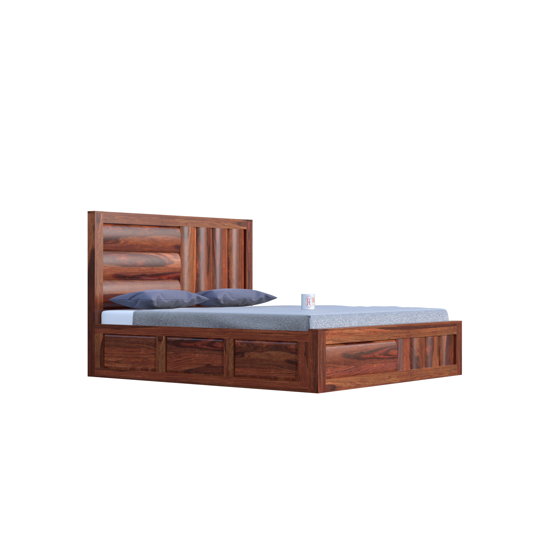 Solid Wood King Size Badi Niwar Double Bed with Box Storage in Natural Finish - Rajasthali Furniture 