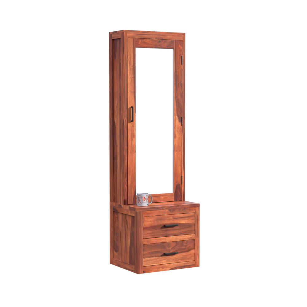 Two Drawer Wooden Dressing Table with Storage and Mirror Dressing Table in Honey Oak and walnut Color With Natural Finish - Rajasthali Furniture 