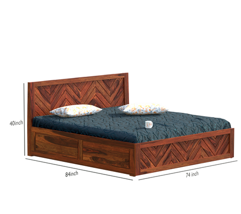 Daley Solid Wood Double Bed with Box Storage in Honey Oak Finish - Rajasthali Furniture 