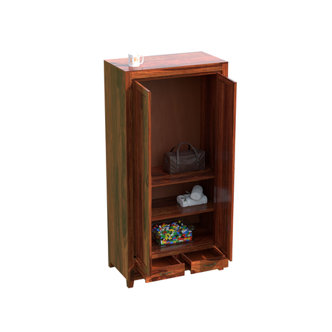 Solid Wood Centi Group Floor Mounted Wardrobe/Almirah in Natural Finish - Rajasthali Furniture 