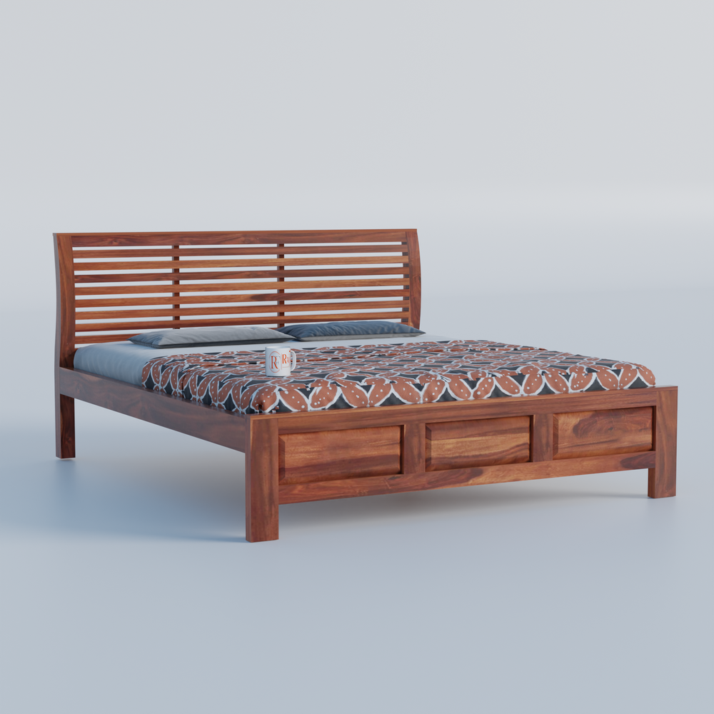 Solid Sheesham Wood King Size Bed with Headboard | Double Bed without Storage in Natural Finish | Double Bed for Bed room - Rajasthali Furniture 