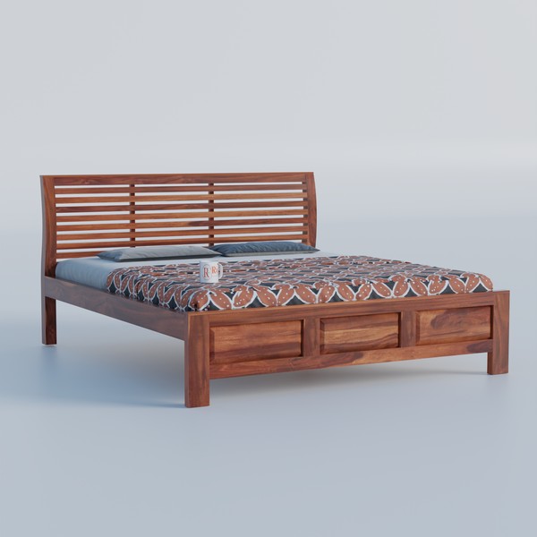 Solid Sheesham Wood King Size Bed with Headboard | Double Bed without Storage in Natural Finish | Double Bed for Bed room - Rajasthali Furniture 