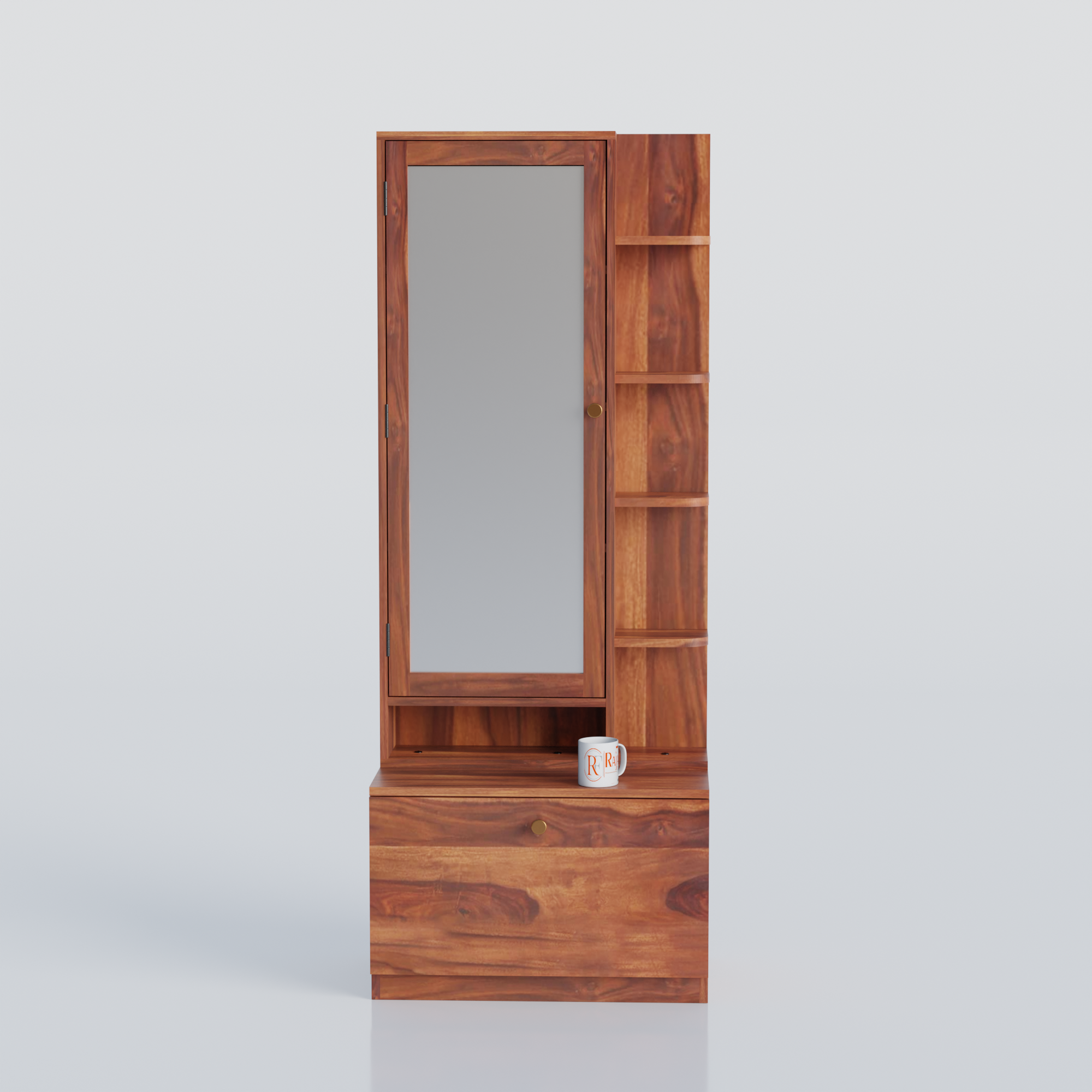 Solid Sheesham Wood Dressing Table, Organizer Makeup Vanity with Mirror Storage Shelves for Bedroom - Rajasthali Furniture 