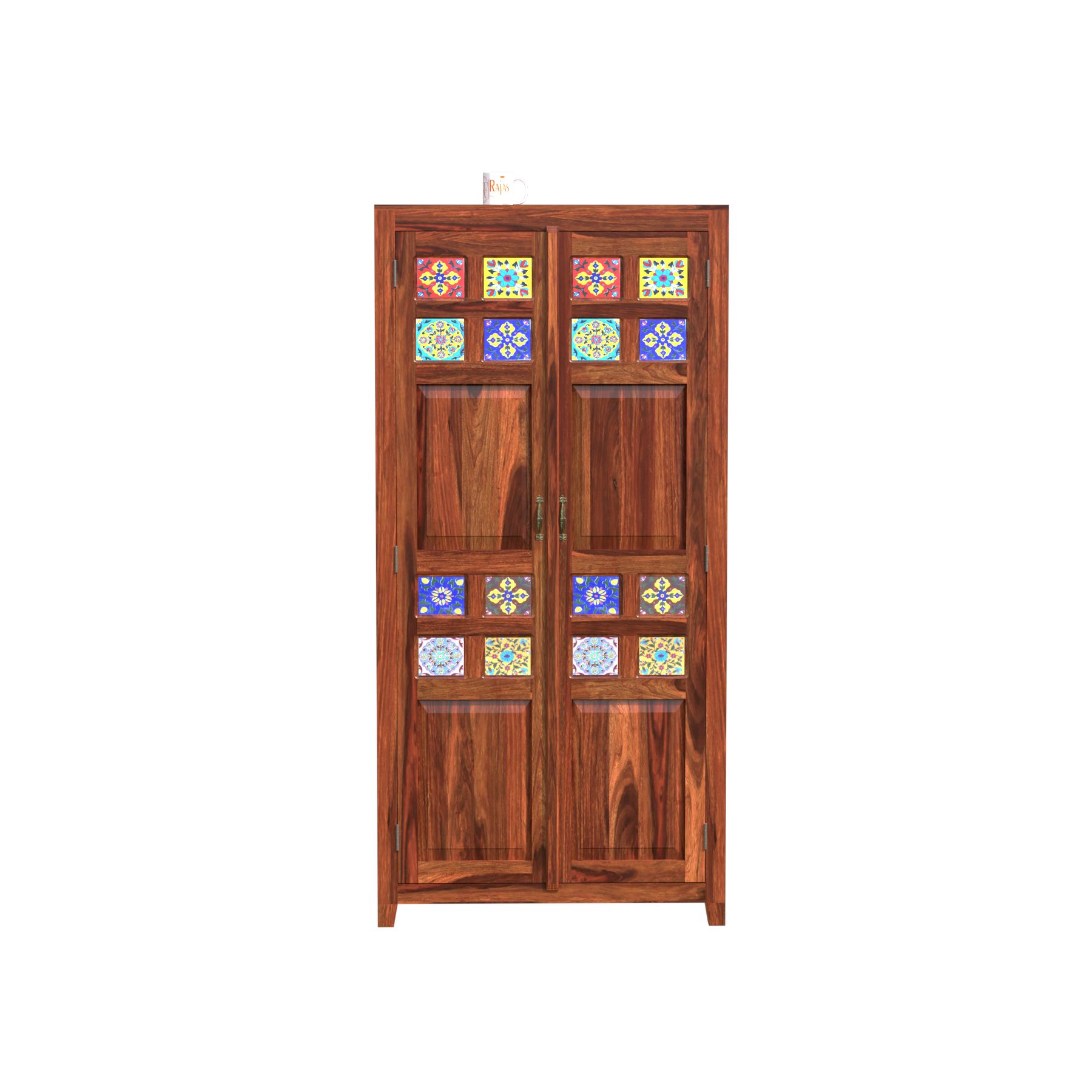 Solid Wood Ceramic Tile Floor Mounted Wardrobe/Almirah in Natural Finish - Rajasthali Furniture 