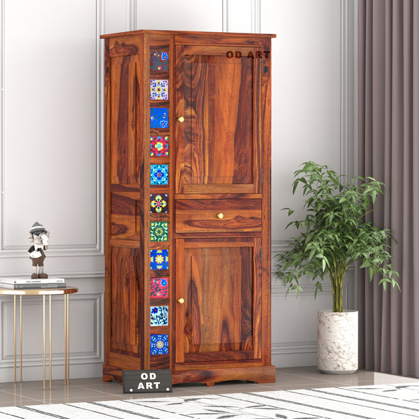 Solid Sheesam Wood Wardrobe, Almirah for Storage, Sturdy Wardrobe, Kitchen Cupboard, Foldable Storage Organizer, Closet for Living Room, Laundry Room - Honey Oak Finish