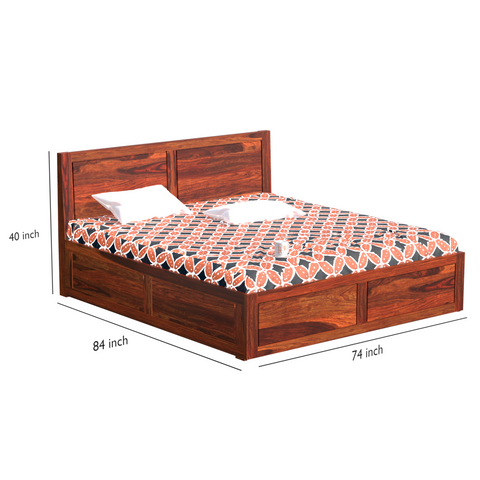 Mats Solid Wood Double Bed with Box Storage in Honey Oak Finish - Rajasthali Furniture 