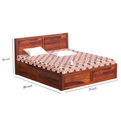 Mats Solid Wood Double Bed with Box Storage in Honey Oak Finish