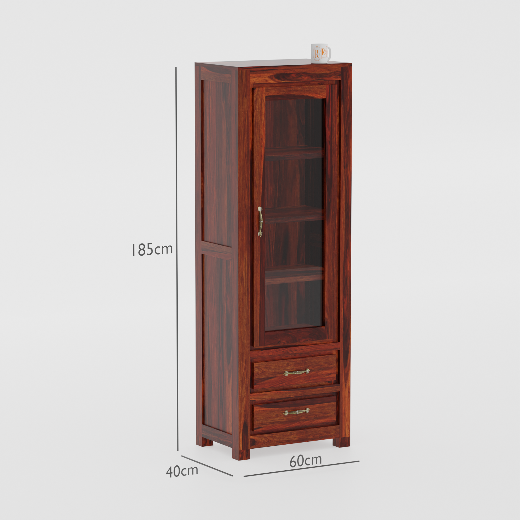 Brokloff Solid Wood Floor Mounted Glass Cabinet in Honey oak Finish - Rajasthali Furniture 