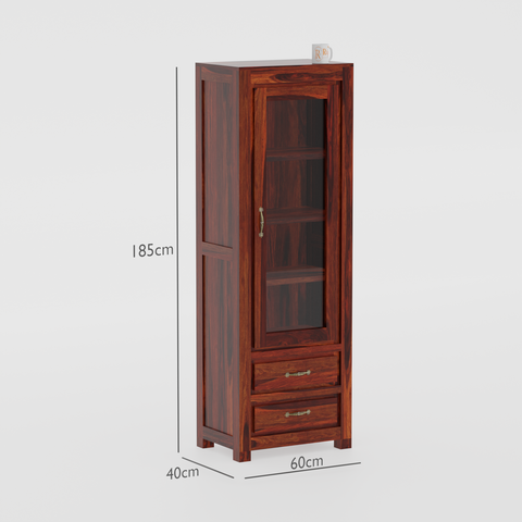 Brokloff Solid Wood Floor Mounted Glass Cabinet in Honey oak Finish - Rajasthali Furniture 