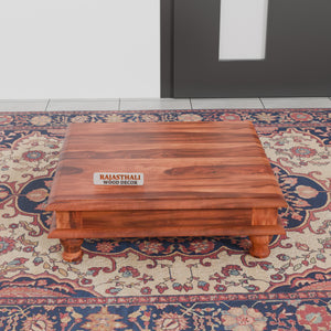 Wooden Pooja Chowki for Puja Room,Choki for Pooja Big Size, Natural Finish - Rajasthali Furniture 