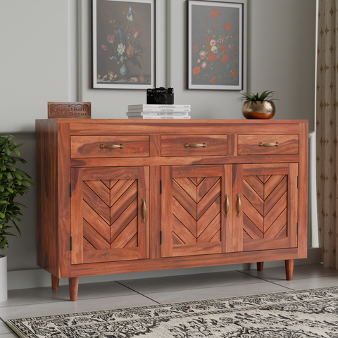 Wooden Sideboard Storage Cabinet with 3 Drawers and 3 Doors Storage Wooden Cabinet for Living Room in Natural Finish