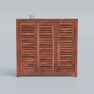 Haze Solid Wood Three Door One Drawer Shoe Rack in Honey Oak Finish - Rajasthali Furniture 