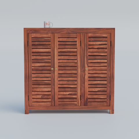 Haze Solid Wood Three Door One Drawer Shoe Rack in Honey Oak Finish