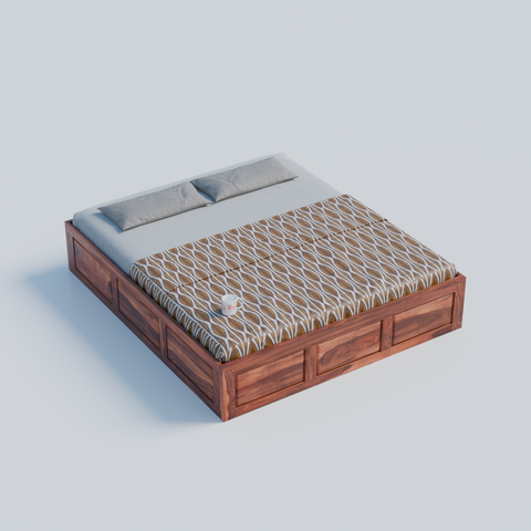 Solid Wood Diwan Cot for Home Hall | Diwan Cum Bed with Storage | Divan Bed for Living Room in Natural Honey Oak Color