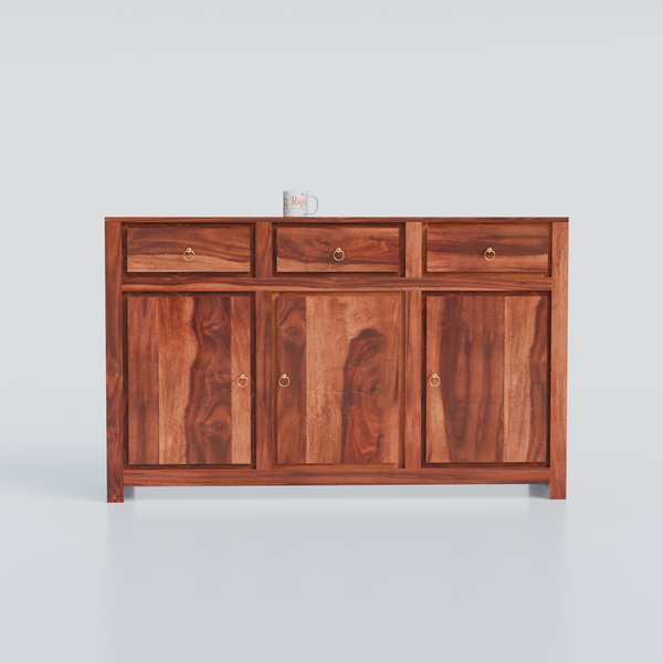 Wooden Side Cabinet with Wooden Doors, 3 Doors and 3 drawers Storage Unit in Natural Finish and walnut finish - Rajasthali Furniture 