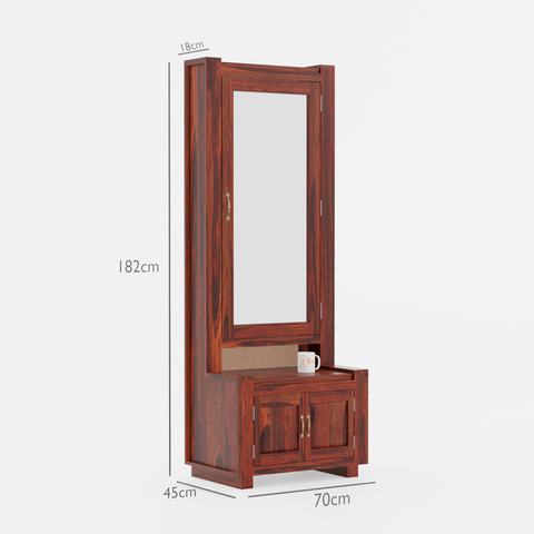 Two Door Panel Floor Mounted Wooden Dressing Table in Honey Oak Finish - Rajasthali Furniture 