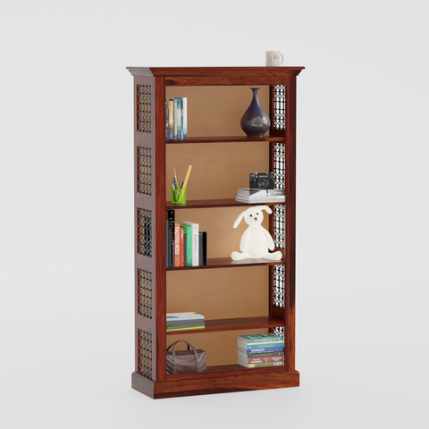 Multishelves Floor Mounted Solid Wood Book Rack in Natural Finish - Rajasthali Furniture 