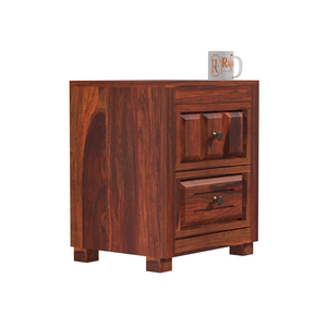 Kart Sheesham Wood Floor Mounted Bed Side Table/Nightstand in Honey Oak Finish - Rajasthali Furniture 