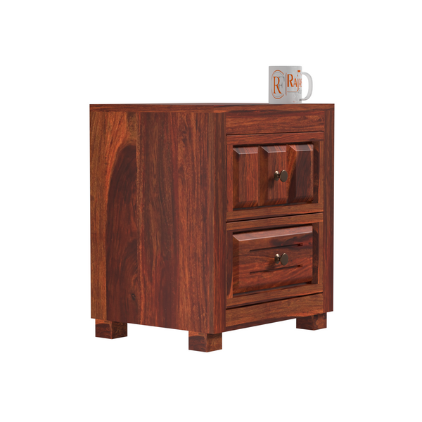Kart Sheesham Wood Floor Mounted Bed Side Table/Nightstand in Honey Oak Finish - Rajasthali Furniture 