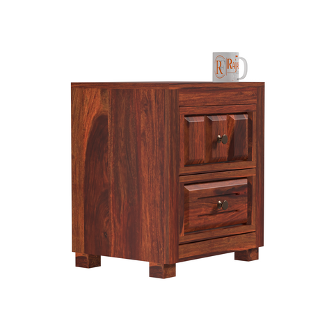 Kart Sheesham Wood Floor Mounted Bed Side Table/Nightstand in Honey Oak Finish - Rajasthali Furniture 