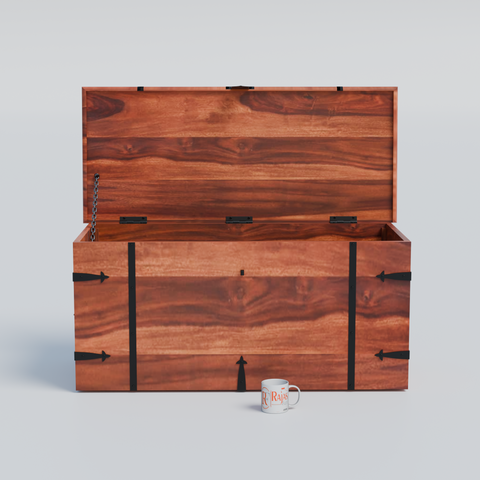 Pomona Solid wooden storage trunk Box for Home with Lock in natural and walnut finish