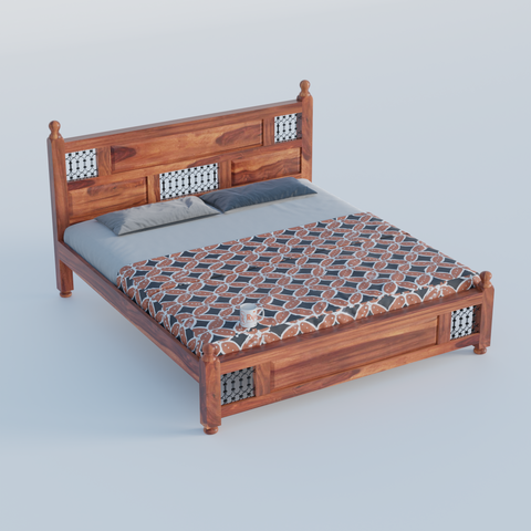Solid Sheesham Wood King Size Bed with Headboard | Double Bed without Storage in Natural Finish | Double Bed for Bed room