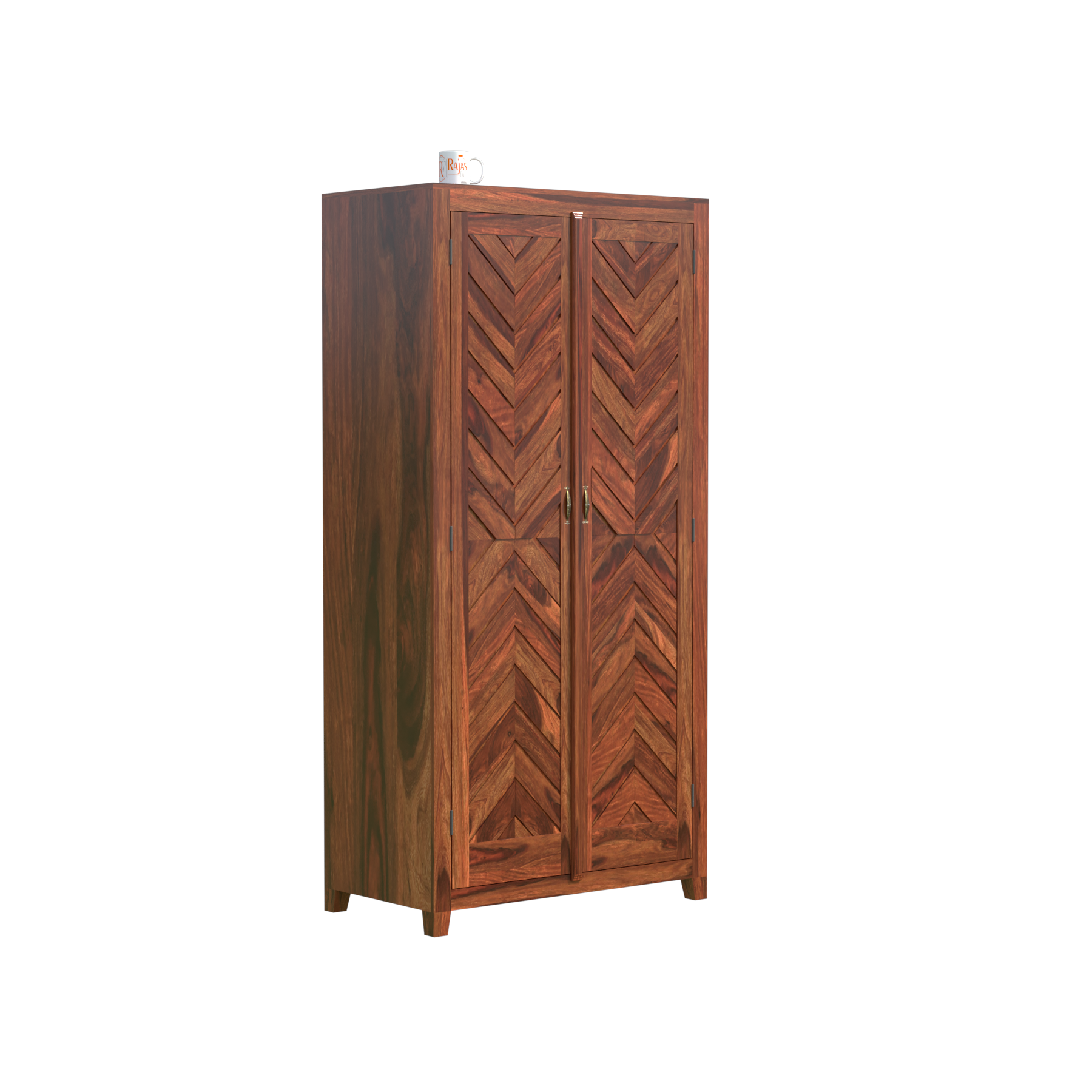 Solid Wood V Design Floor Mounted Wardrobe/ Almirah in Natural Finish - Rajasthali Furniture 