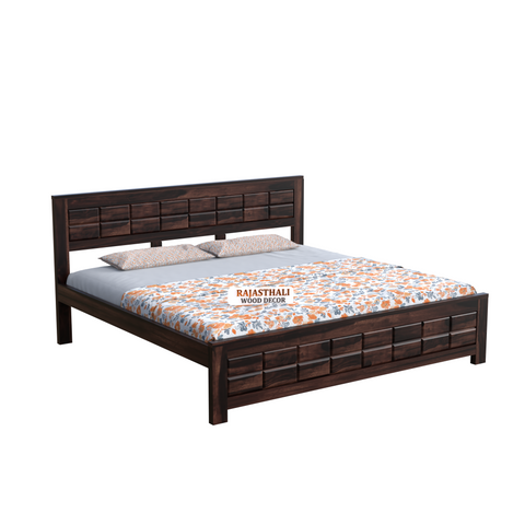 Solid Sheesham Wood King Size Bed with Headboard and Without Storage, Walnut Finish