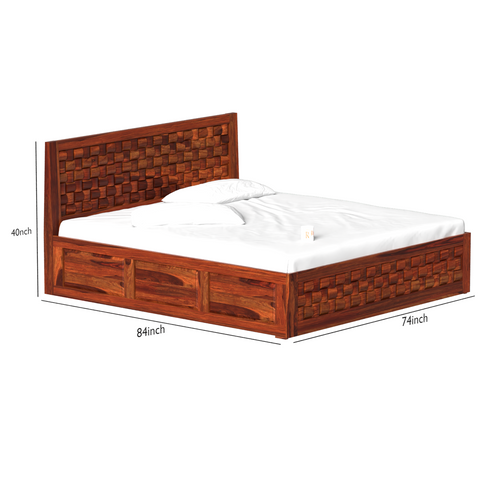 Wout Solid Wood Double Bed with Box Storage in Honey Oak Finish - Rajasthali Furniture 