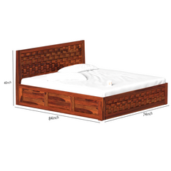 Wout Solid Wood Double Bed with Box Storage in Honey Oak Finish