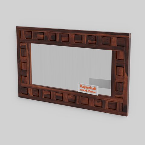 Doyle Wooden Niwar Design Wall Mirror cum Dresser Mirror for Bedroom or Washroom in Natural and Walnut Finish 46inches