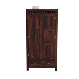 Wooden Two Door and Two Drawer Sheesham Wood Almirah Wardrobe for Bedroom in Honey oak and Dark Color with Natural and Walnut Finish - Rajasthali Furniture 
