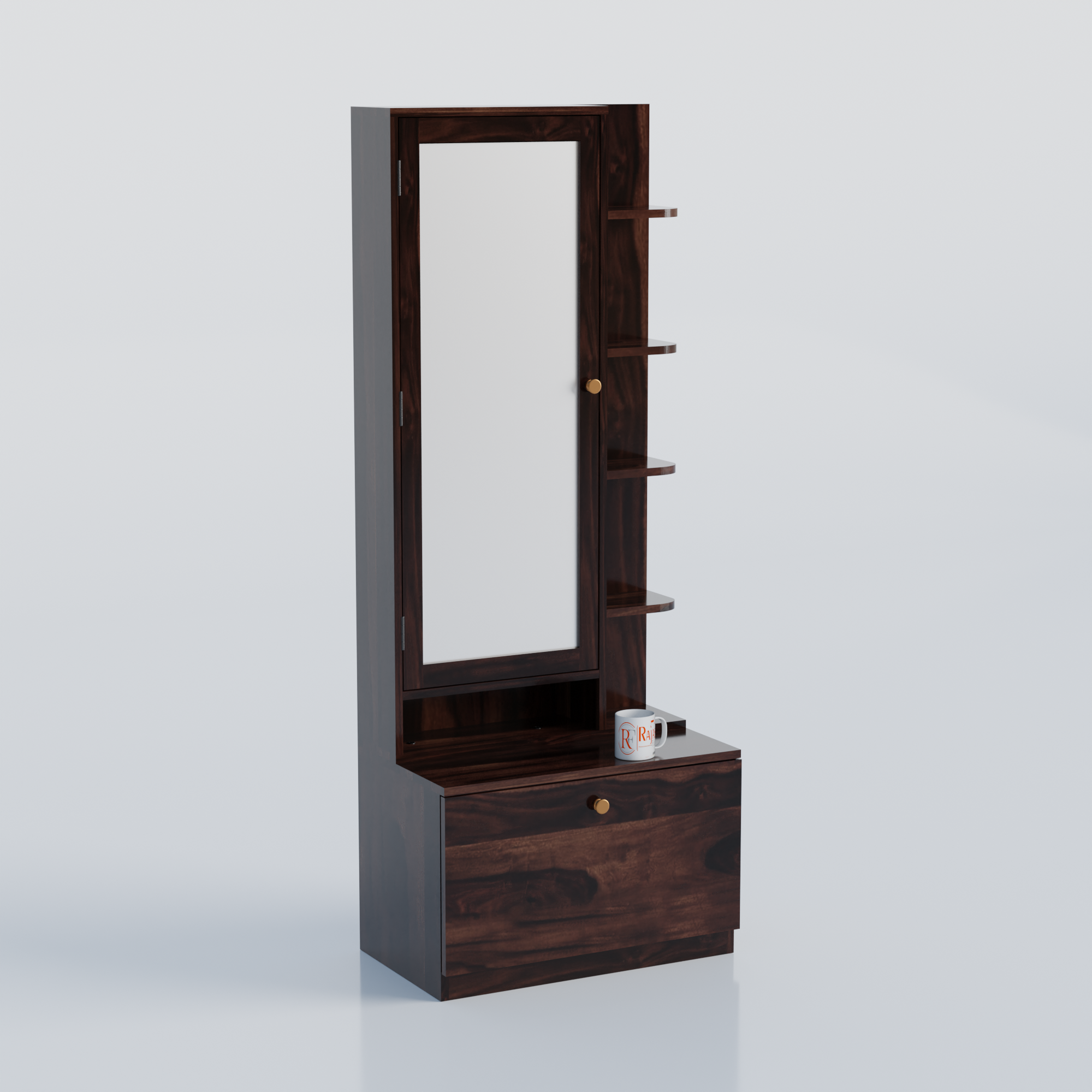 Solid Sheesham Wood Dressing Table, Organizer Makeup Vanity with Mirror Storage Shelves for Bedroom - Rajasthali Furniture 