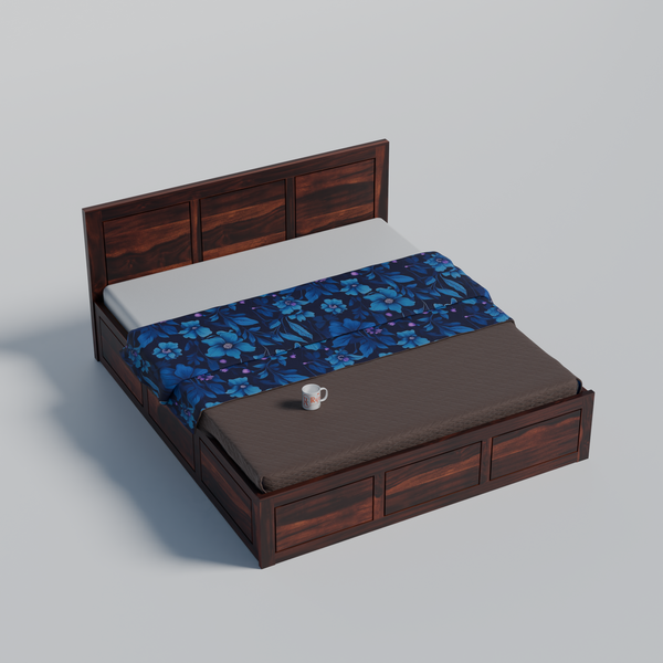 Solid Sheesham Wood King Size Bed with Headboard | Double Bed with Storage in Natural and Walnut Finish - Rajasthali Furniture 