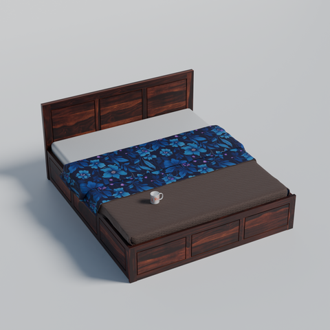 Solid Sheesham Wood King Size Bed with Headboard | Double Bed without Storage in Natural and Walnut Finish