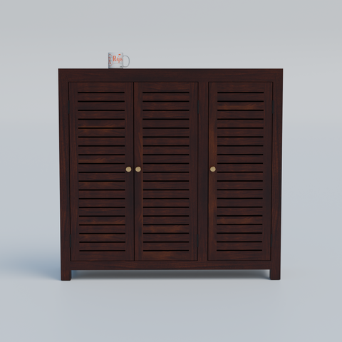 Haze Solid Wood Three Door One Drawer Shoe Rack in Honey Oak Finish