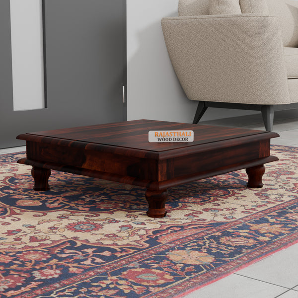 Wooden Pooja Chowki for Puja Room,Choki for Pooja Big Size, Walnut Finish - Rajasthali Furniture 